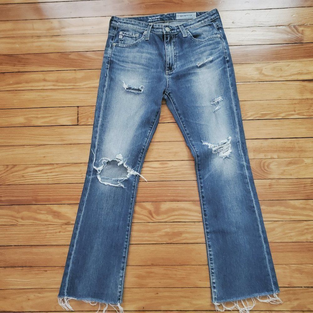 AG-ED Denim The Jodi Crop High Rise Slim Flare Crop Distressed Raw Hem Sz 26R